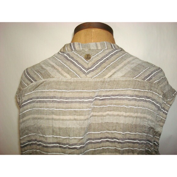 New Womens NWT PrAna M Buenos Dias Dress Buttons Cargo Green Brown Organic Strip - Picture 7 of 8
